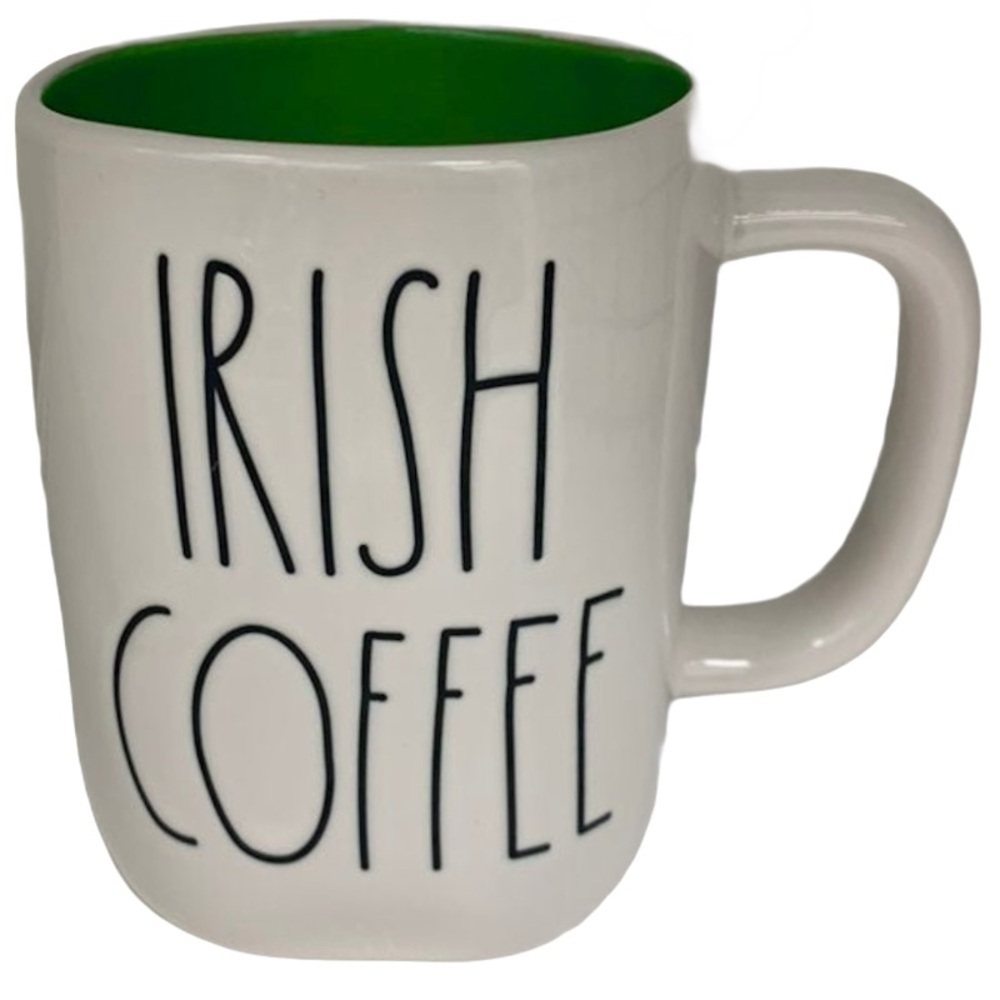 Rae Dunn nwt Irish Coffee Mug with Green Interior and lucky clover leaf